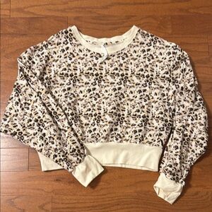 DYI Cream Leopard Print Cropped Sweatshirt
